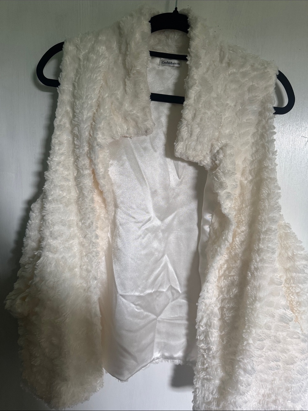 Coastal Blue Cream Faux Fur Open-Front Teddy Vest